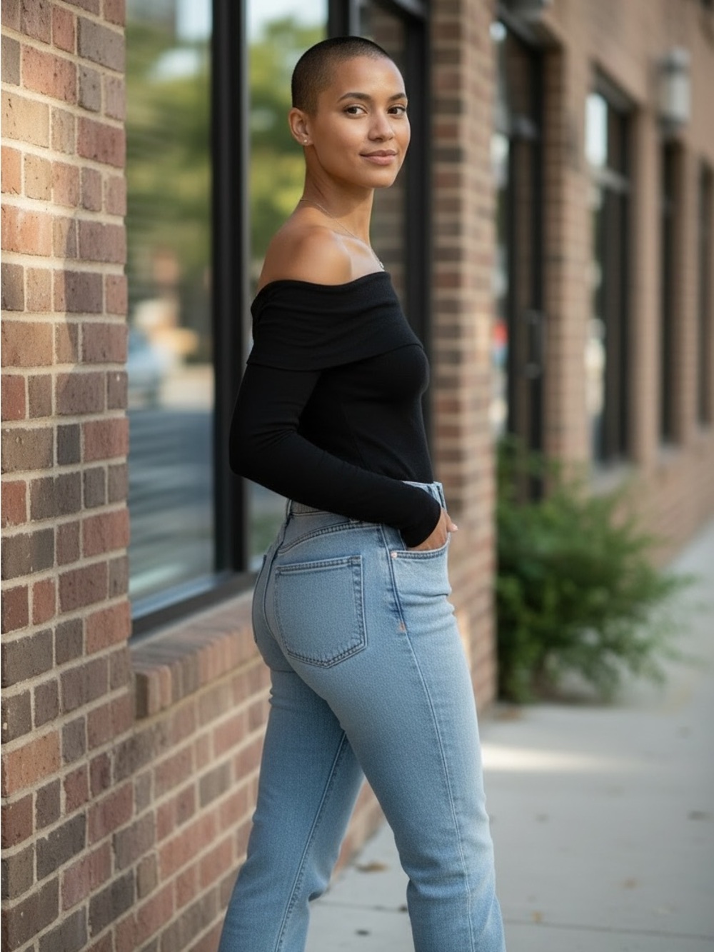 Michael Stars Black Off-the-Shoulder Jersey Blouse